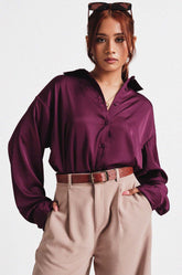 Satin Oversized Shirt-Purple
